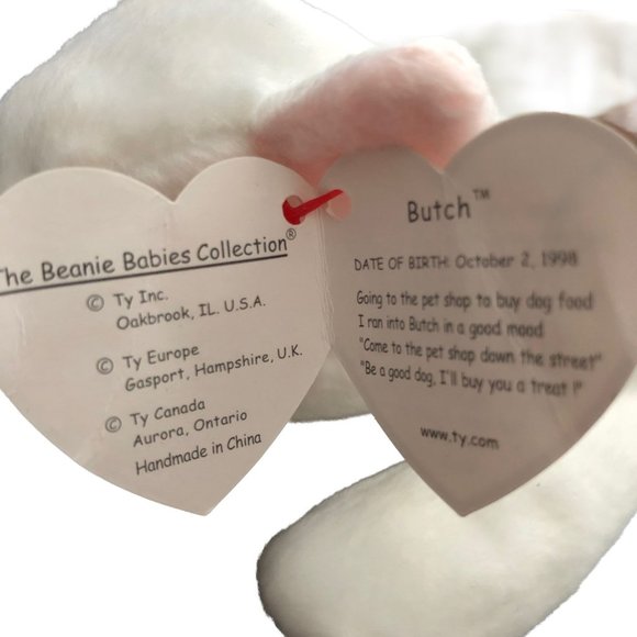 Ty Beanie Babies " Butch" Bull Terrier Puppy Dog Plush 1999 Stuffed - Picture 9 of 9